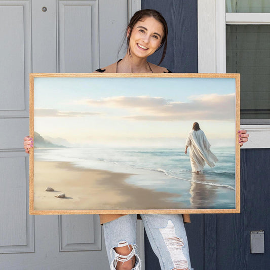 Jesus Framed Wall Art | Large Jesus Walking on Water Canvas | Christian Wall Decor | Peaceful Christian Art