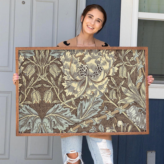 Framed Morris Pattern Art | Victorian Botanical Style Canvas | Vintage Floral Wall Decor in Earth Tones | WM2