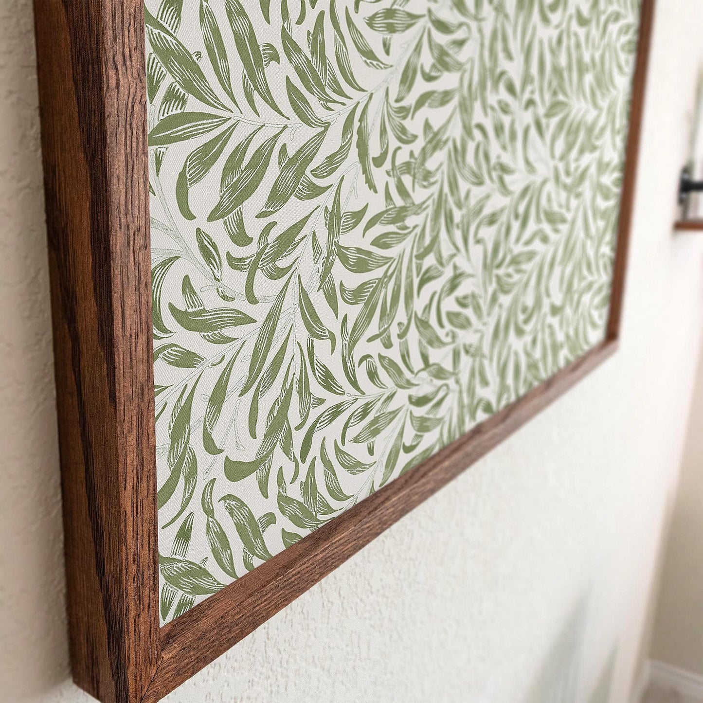 Framed Leaf Pattern Art | Morris pattern Canvas | Sage Green wall decor | Oak Framed Botanical Wall Print| WM4