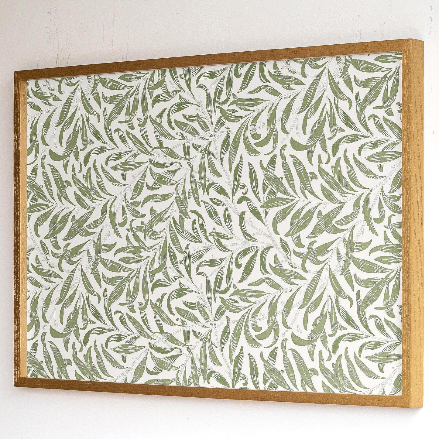 Framed Leaf Pattern Art | Morris pattern Canvas | Sage Green wall decor | Oak Framed Botanical Wall Print| WM4