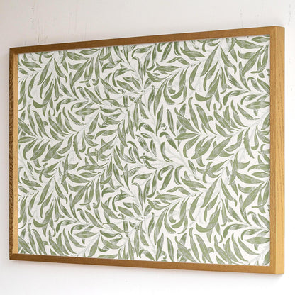 Framed Leaf Pattern Art | Morris pattern Canvas | Sage Green wall decor | Oak Framed Botanical Wall Print| WM4