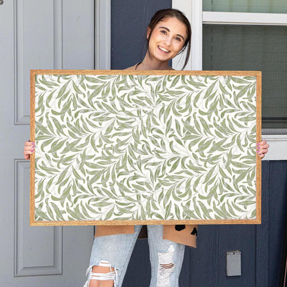 Framed Leaf Pattern Art | Morris pattern Canvas | Sage Green wall decor | Oak Framed Botanical Wall Print| WM4