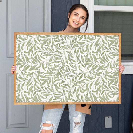 Framed Leaf Pattern Art | Morris pattern Canvas | Sage Green wall decor | Oak Framed Botanical Wall Print| WM4