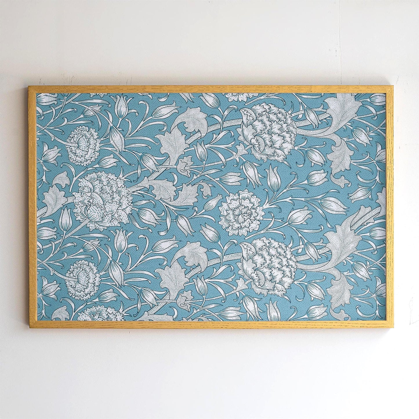 Morris Textile Framed Art | Floral Pattern Canvas | Blue Flower Print | Oak Framed Victorian Botanical Art for Bedroom or Living Room | WM6