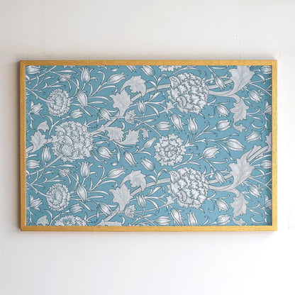 Morris Textile Framed Art | Floral Pattern Canvas | Blue Flower Print | Oak Framed Victorian Botanical Art for Bedroom or Living Room | WM6