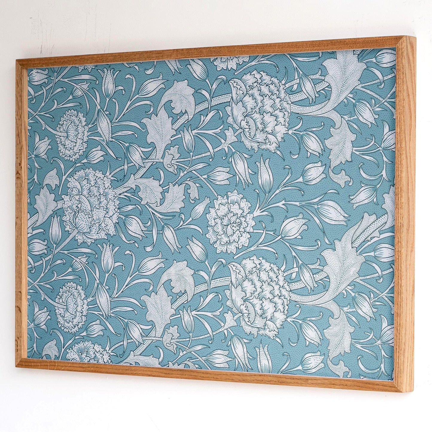 Morris Textile Framed Art | Floral Pattern Canvas | Blue Flower Print | Oak Framed Victorian Botanical Art for Bedroom or Living Room | WM6