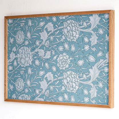 Morris Textile Framed Art | Floral Pattern Canvas | Blue Flower Print | Oak Framed Victorian Botanical Art for Bedroom or Living Room | WM6