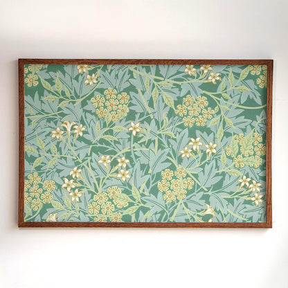 Botanical Pattern Framed Art | Green Floral Canvas | Oak Framed Wildflower Garden Wall Art for Bedroom or Living Room | WM8