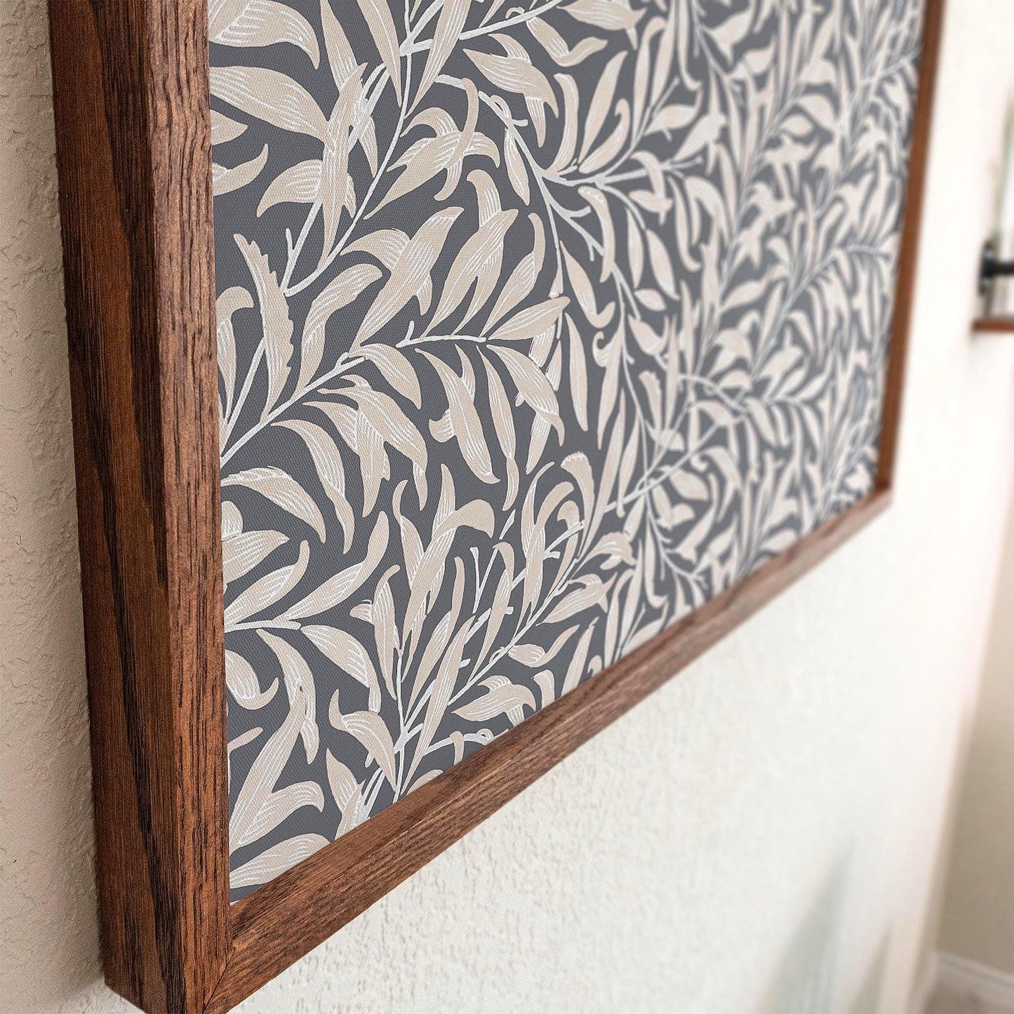 Neutral Grey Leafy Pattern Framed Art | Minimalist Floral Canvas | Oak Framed Botanical Wall Art for Bedroom or Living Room | WM9