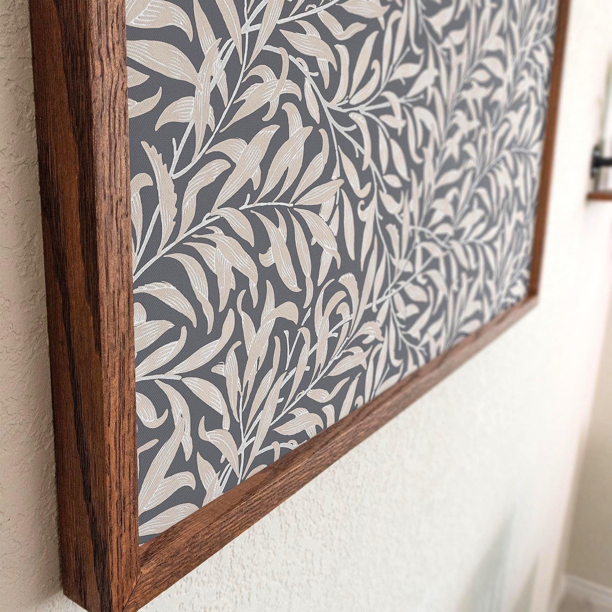 Neutral Grey Leafy Pattern Framed Art | Minimalist Floral Canvas | Oak Framed Botanical Wall Art for Bedroom or Living Room | WM9