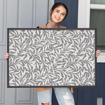Neutral Grey Leafy Pattern Framed Art | Minimalist Floral Canvas | Oak Framed Botanical Wall Art for Bedroom or Living Room | WM9