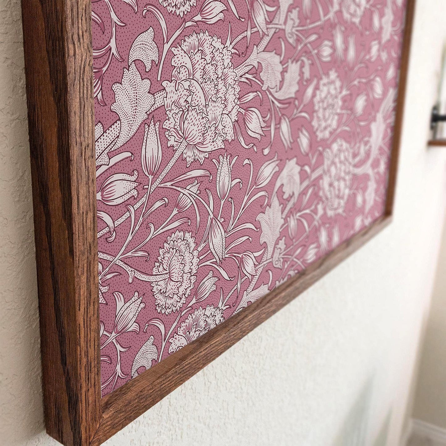Pink Floral Pattern Framed Art | Vintage Botanical Canvas | Oak Framed Floral Accent Print for Bedroom or Living Room | WM11