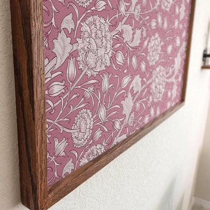 Pink Floral Pattern Framed Art | Vintage Botanical Canvas | Oak Framed Floral Accent Print for Bedroom or Living Room | WM11
