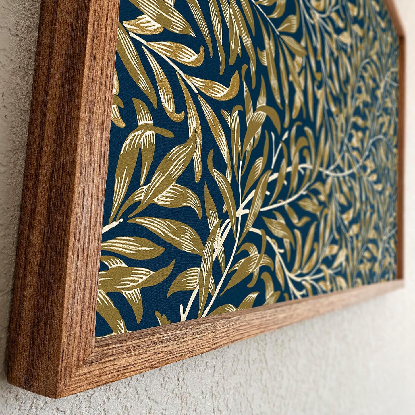 Gold Accent Framed Art | Botanical Canvas Wall Art | Oak Framed Abstract Leaf Pattern Print for Bedroom or Living Room | WM12
