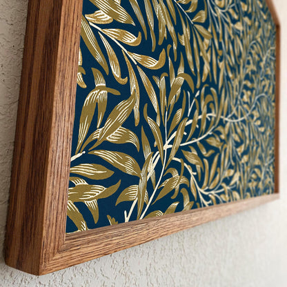 Gold Accent Framed Art | Botanical Canvas Wall Art | Oak Framed Abstract Leaf Pattern Print for Bedroom or Living Room | WM12
