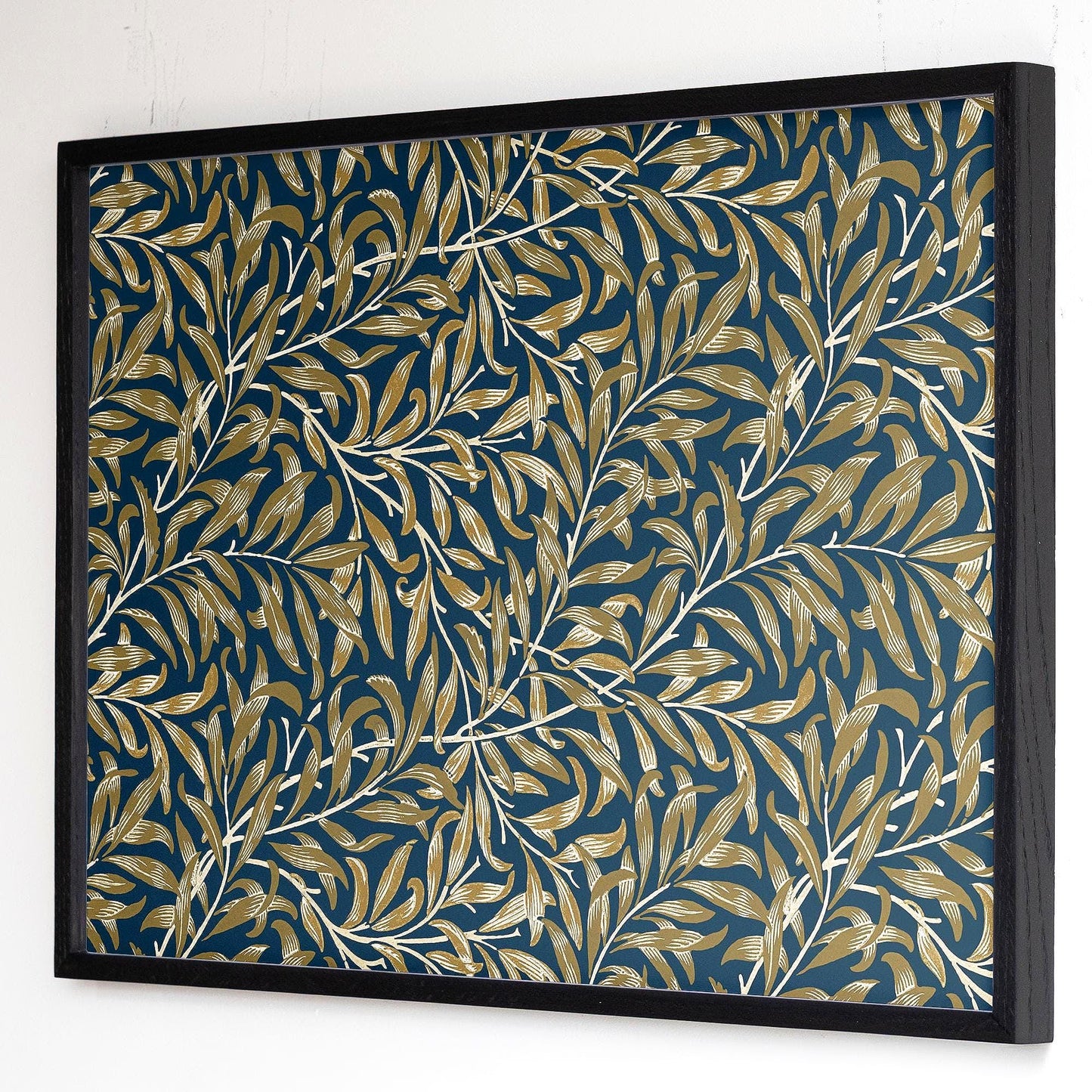 Gold Accent Framed Art | Botanical Canvas Wall Art | Oak Framed Abstract Leaf Pattern Print for Bedroom or Living Room | WM12