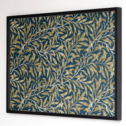 Gold Accent Framed Art | Botanical Canvas Wall Art | Oak Framed Abstract Leaf Pattern Print for Bedroom or Living Room | WM12