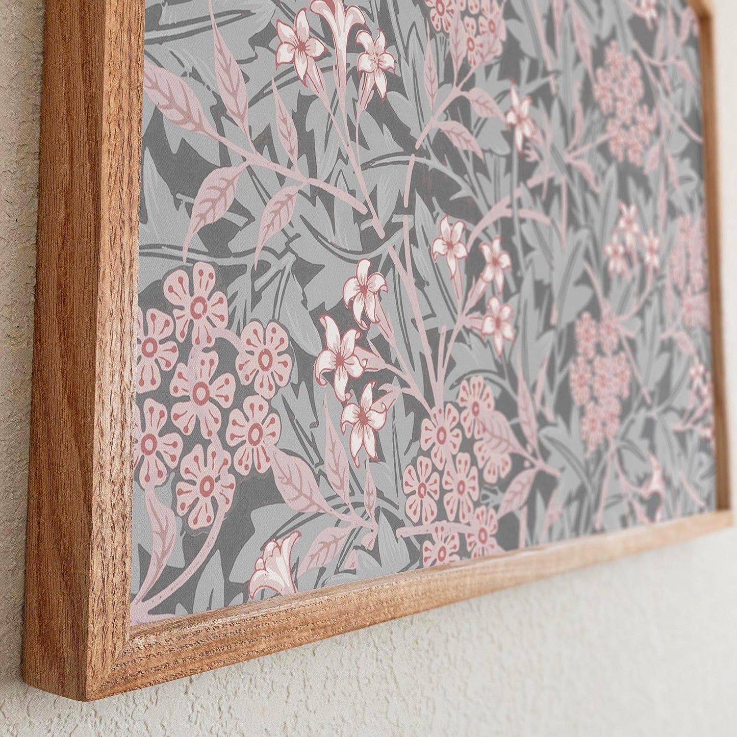 Blush Floral Framed Wall Art | Botanical Pattern Canvas Print | Oak Framed Abstract Pattern Print for Bedroom, Living Room | WM13