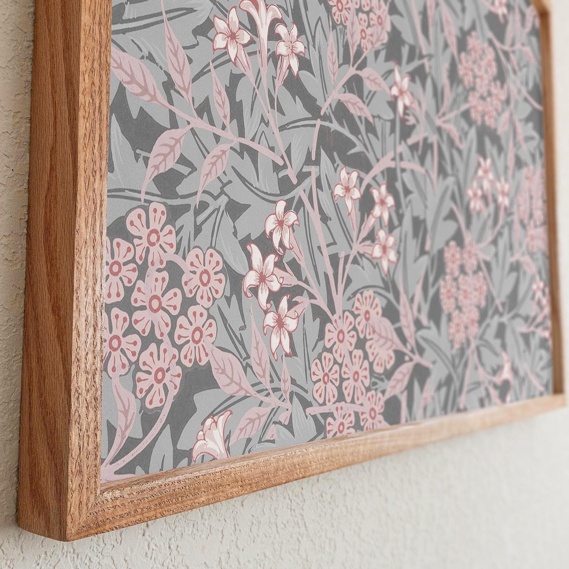 Blush Floral Framed Wall Art | Botanical Pattern Canvas Print | Oak Framed Abstract Pattern Print for Bedroom, Living Room | WM13