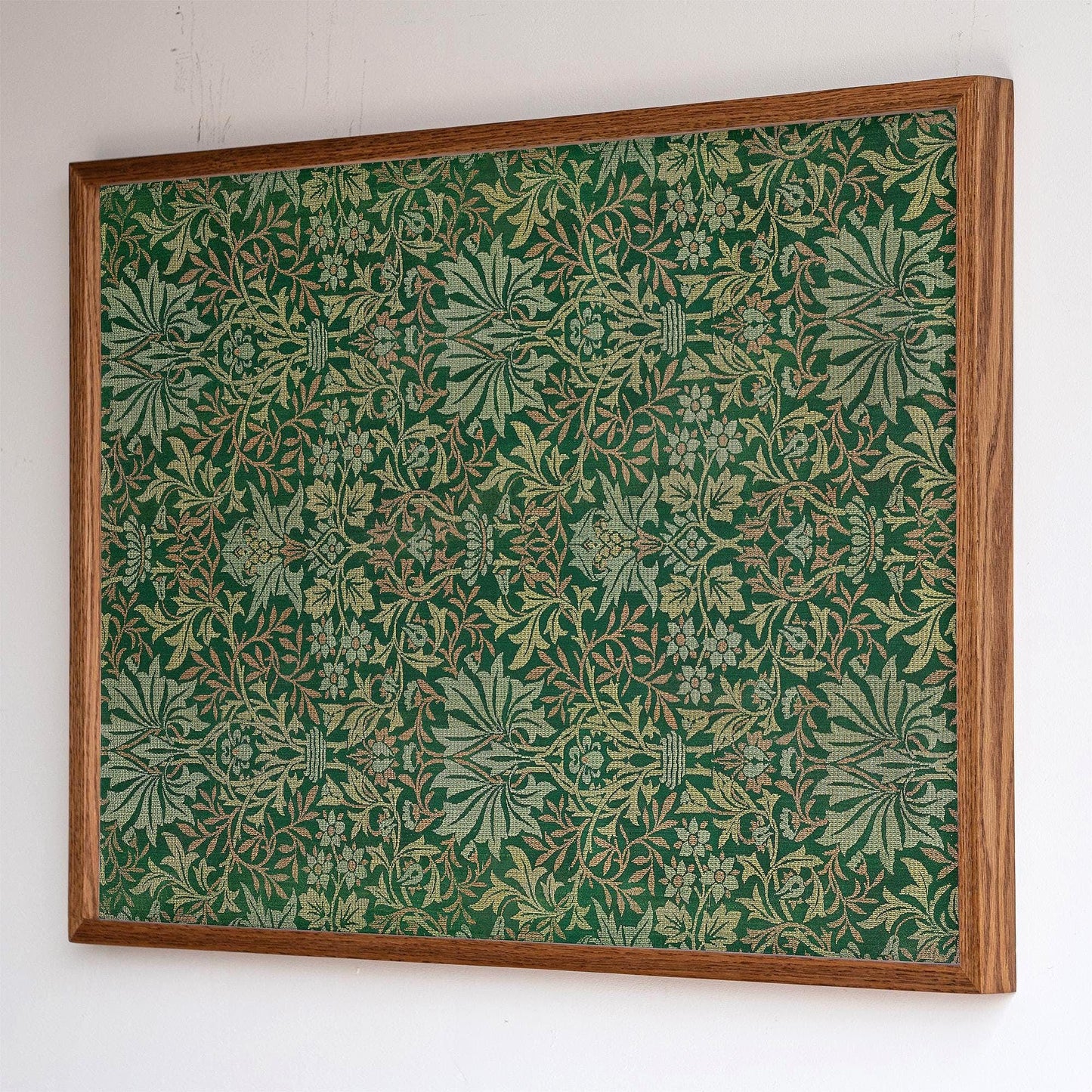 Botanical Textile Pattern Framed Wall Art | Oak Framed Green Floral Pattern Print for Bedroom, Living Room | WM14