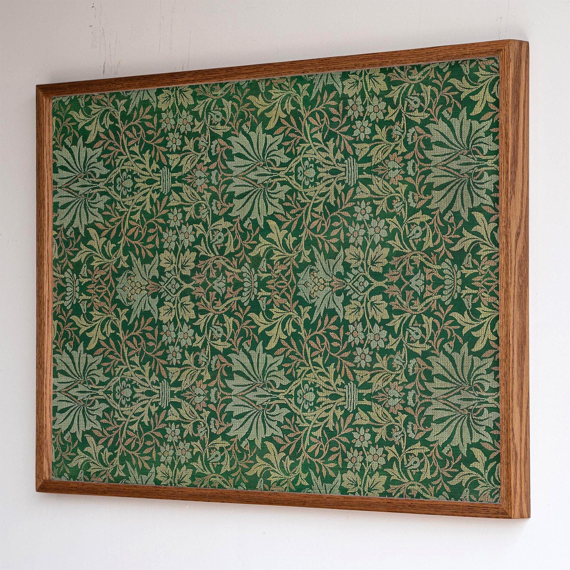 Botanical Textile Pattern Framed Wall Art | Oak Framed Green Floral Pattern Print for Bedroom, Living Room | WM14