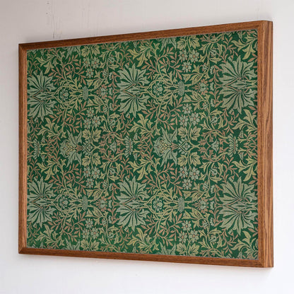 Botanical Textile Pattern Framed Wall Art | Oak Framed Green Floral Pattern Print for Bedroom, Living Room | WM14