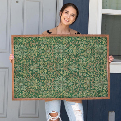 Botanical Textile Pattern Framed Wall Art | Oak Framed Green Floral Pattern Print for Bedroom, Living Room | WM14