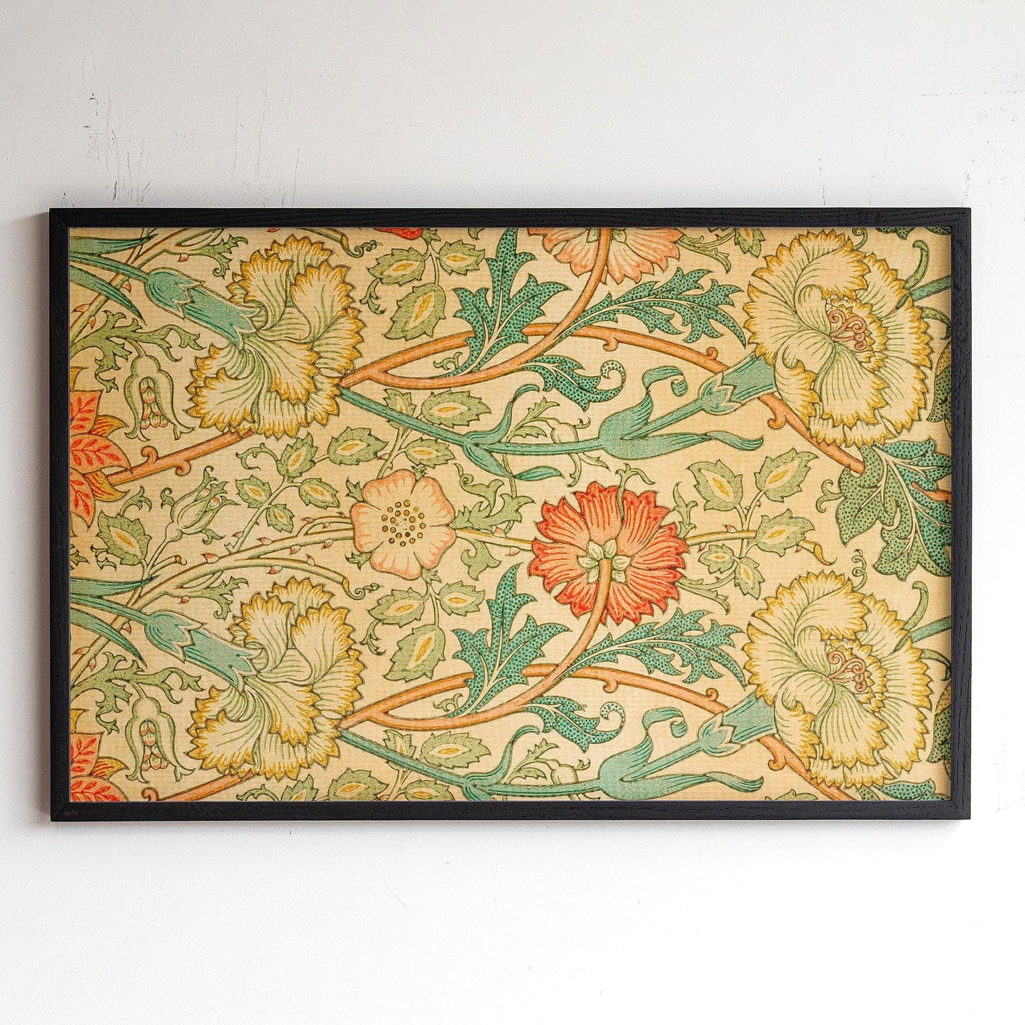 Vintage Botanical Pattern Framed Wall Art | Classic Floral Print | Warm Tone Decor for Bedroom, Living Room | WM15