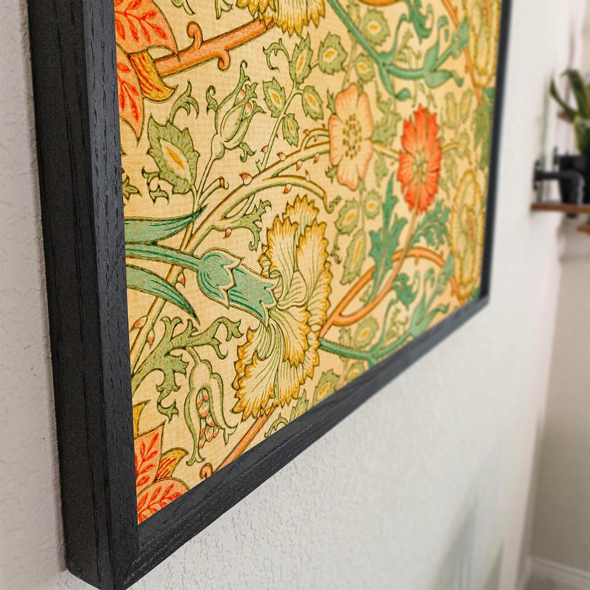 Vintage Botanical Pattern Framed Wall Art | Classic Floral Print | Warm Tone Decor for Bedroom, Living Room | WM15