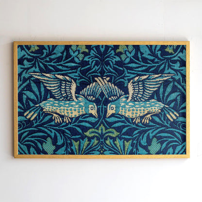 Framed Botanical Nature Pattern Tapestry Wall Art | Bird Art Print | Blue Green Tone Decor for Bedroom, Living Room | WM16