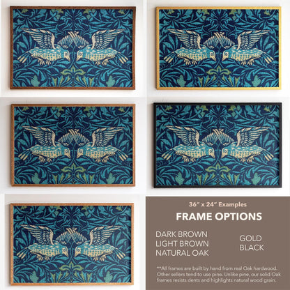 Framed Botanical Nature Pattern Tapestry Wall Art | Bird Art Print | Blue Green Tone Decor for Bedroom, Living Room | WM16