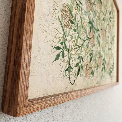 Vintage Botanical Oak Framed Wall Art | Vintage Floral Canvas Print in Soft Green & Neutral Tones for Entryway, Cottagecore Decor | WM24