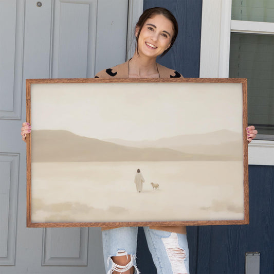 Jesus and the Lost Sheep Wall Art | Christian Framed Art | Luke 15:4 Canvas Art | Minimalist Christian Bible Verse Wall Art