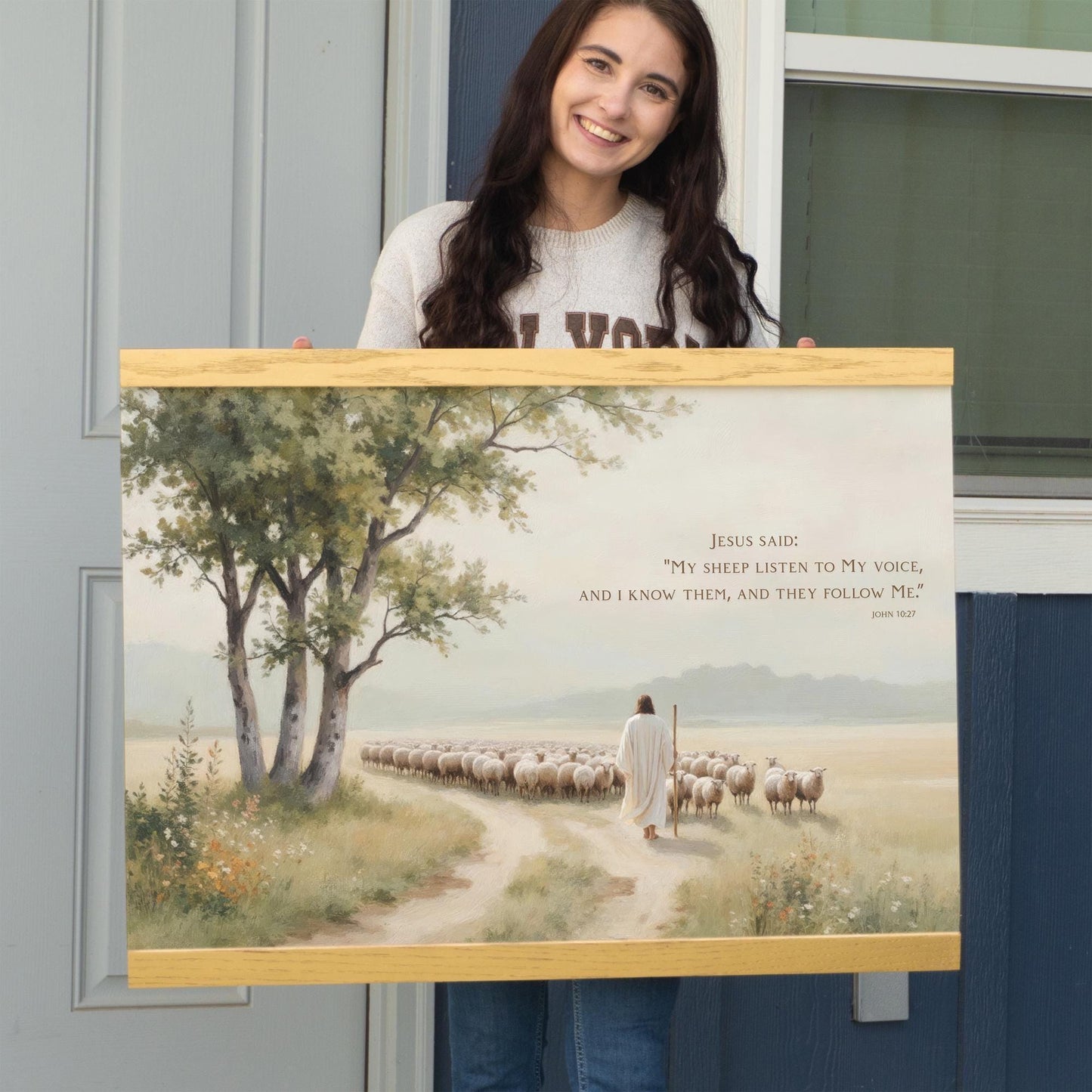 Good Shepherd Tapestry | Scripture Wall Art | John 10:27 Print | Jesus and His Sheep Art | Faith Based Home Decor | Christian Shepherd