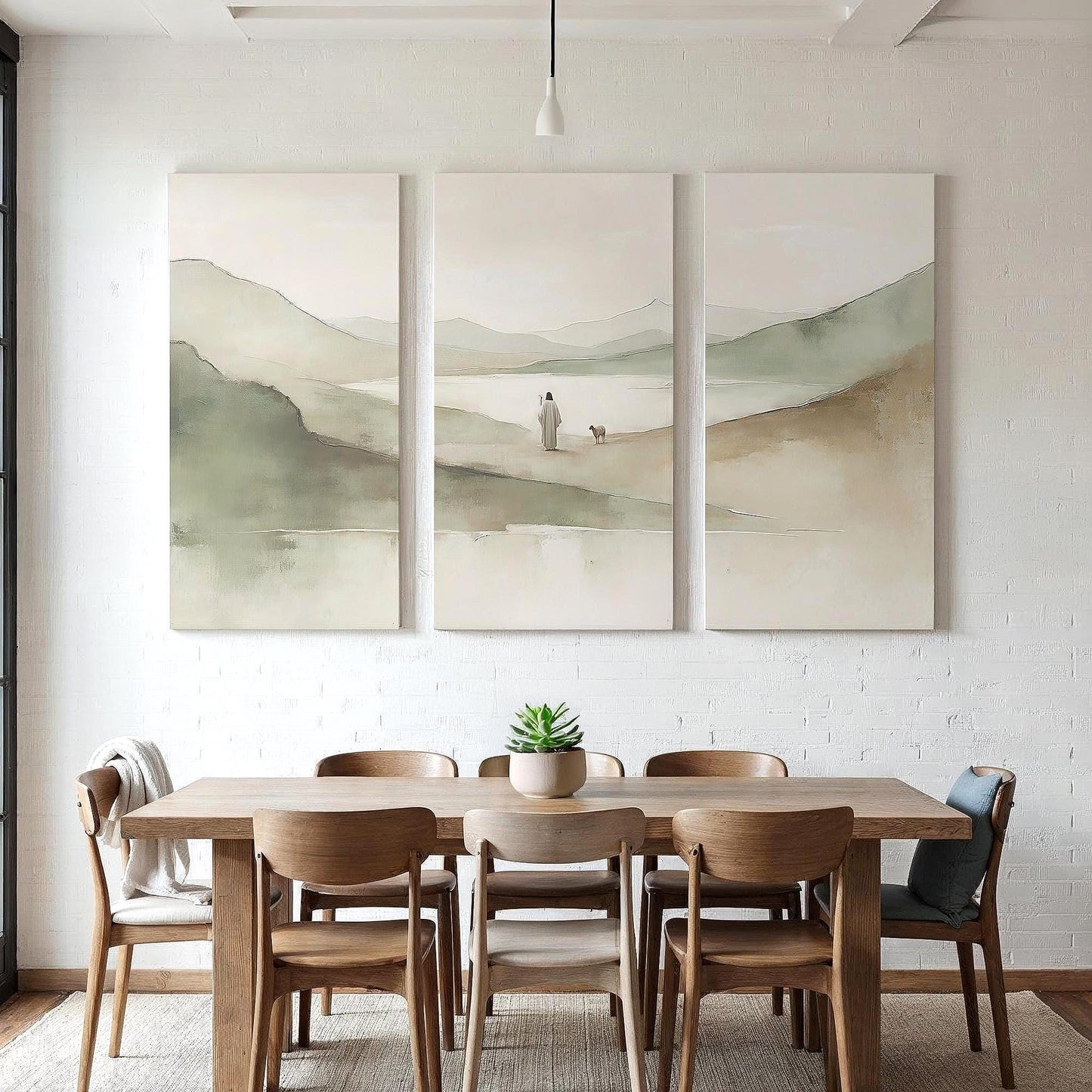 3 piece Psalm 23 Extra Large Canvas | Triptych Jesus and the Lamb Wall Art | Panoramic 3 Panel Christian Gift for Home or Prayer Room