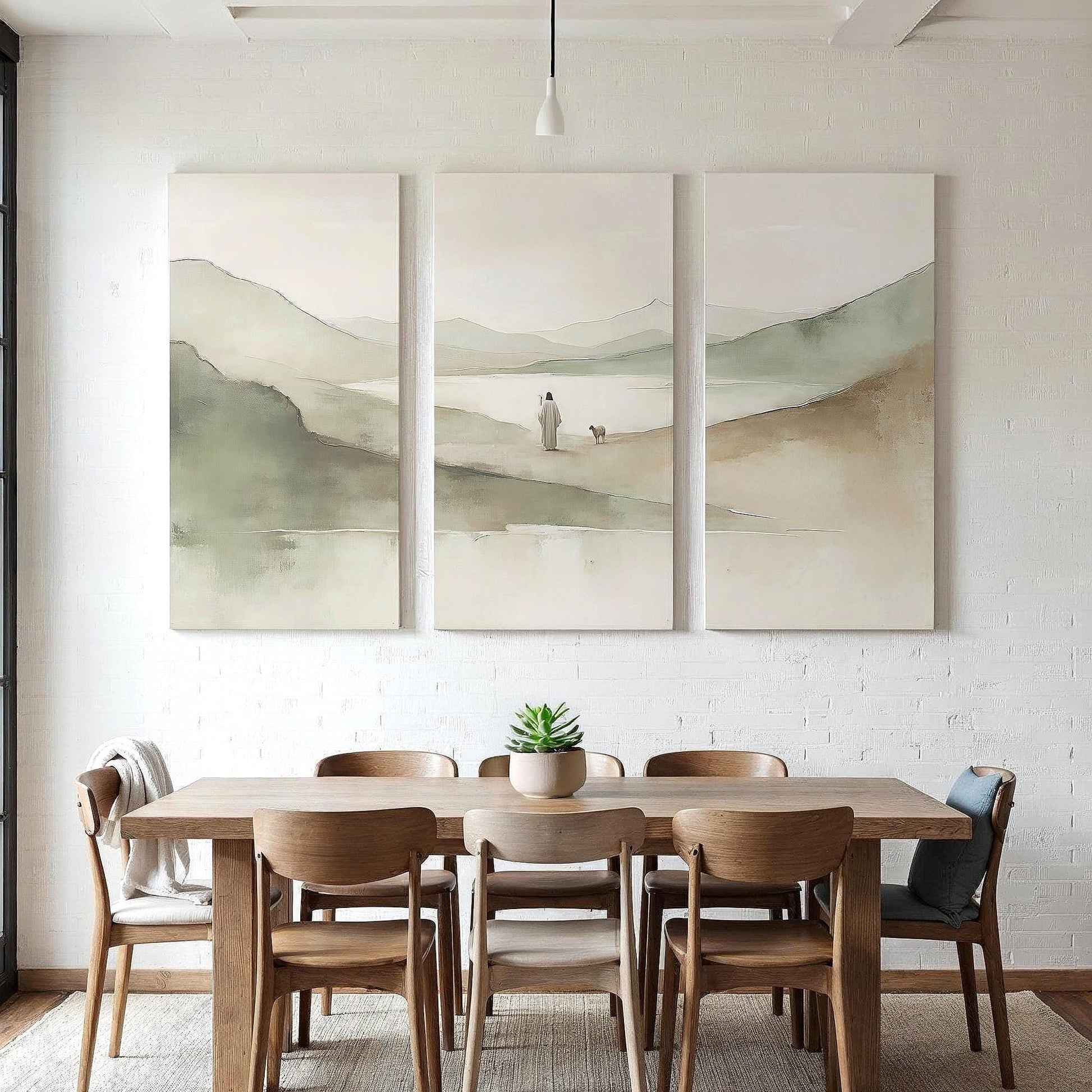 3 piece Psalm 23 Extra Large Canvas | Triptych Jesus and the Lamb Wall Art | Panoramic 3 Panel Christian Gift for Home or Prayer Room