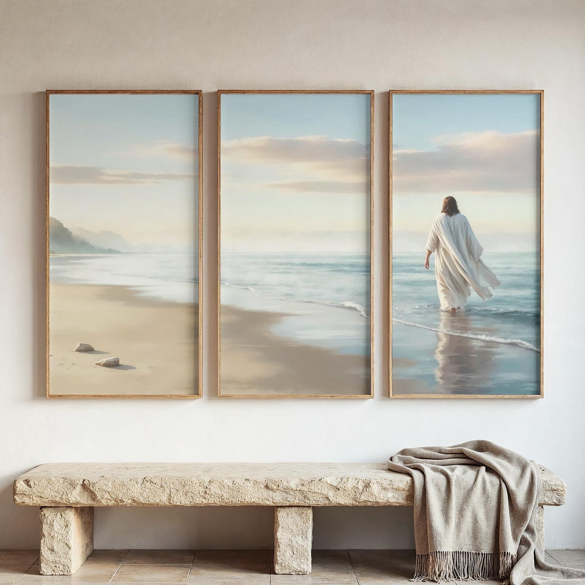 Large 3 Panel Framed Wall Art | Vintage Japanese Under the Wave Painting Split Framed Art | Panoramic Nautical Art | Peaceful Japanese Art