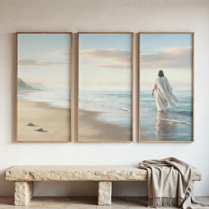 Large 3 Panel Framed Wall Art | Vintage Japanese Under the Wave Painting Split Framed Art | Panoramic Nautical Art | Peaceful Japanese Art