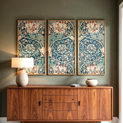 Extra Large 3 Panel Framed William Morris Art | Floral Pattern Split Framed Art | Textile Fine Art | Victorian Style Art | WM33