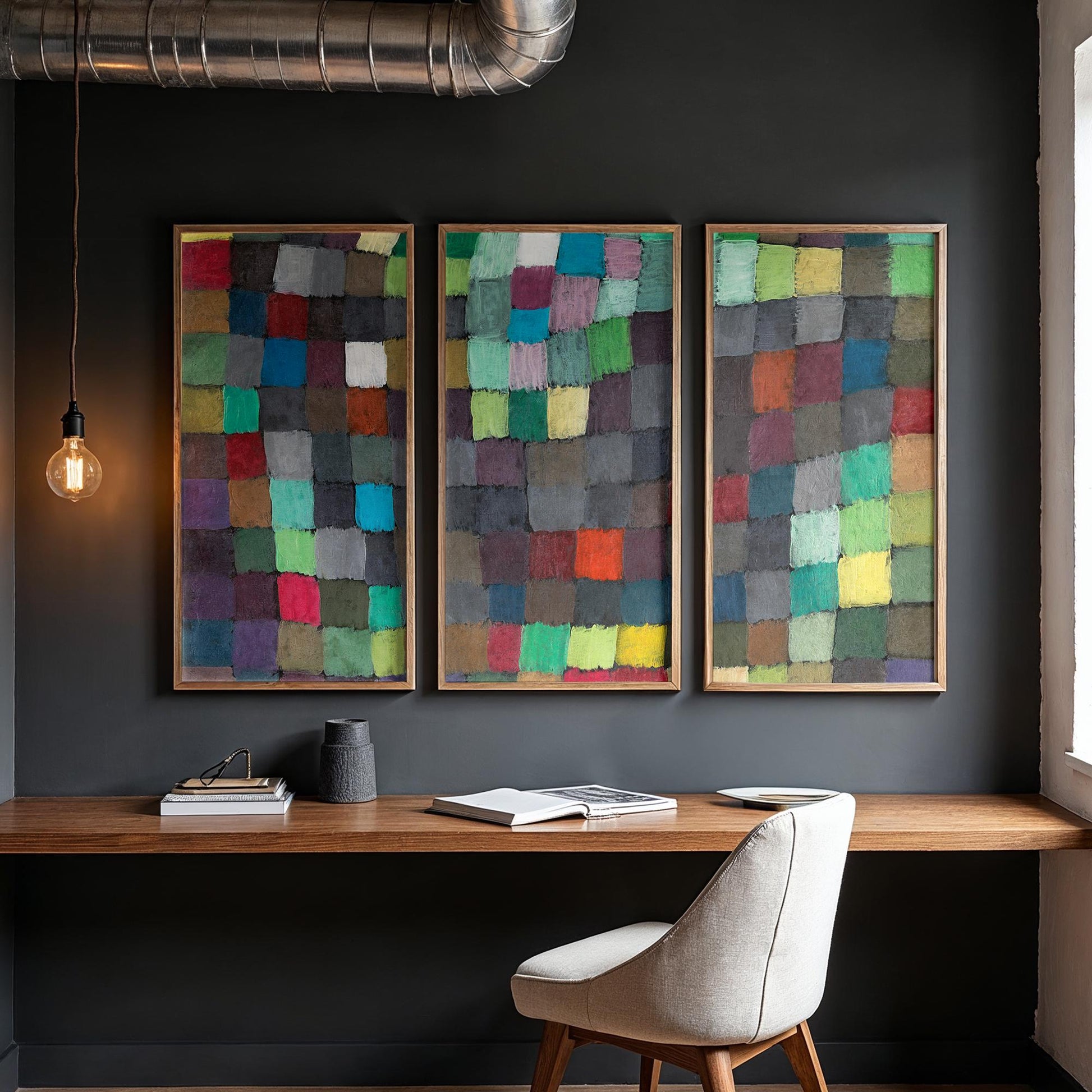 Large 3 Panel Framed Mosaic May Picture Art | Abstract Split Framed Art | Paul Klee Fine Art | Abstract Style Art