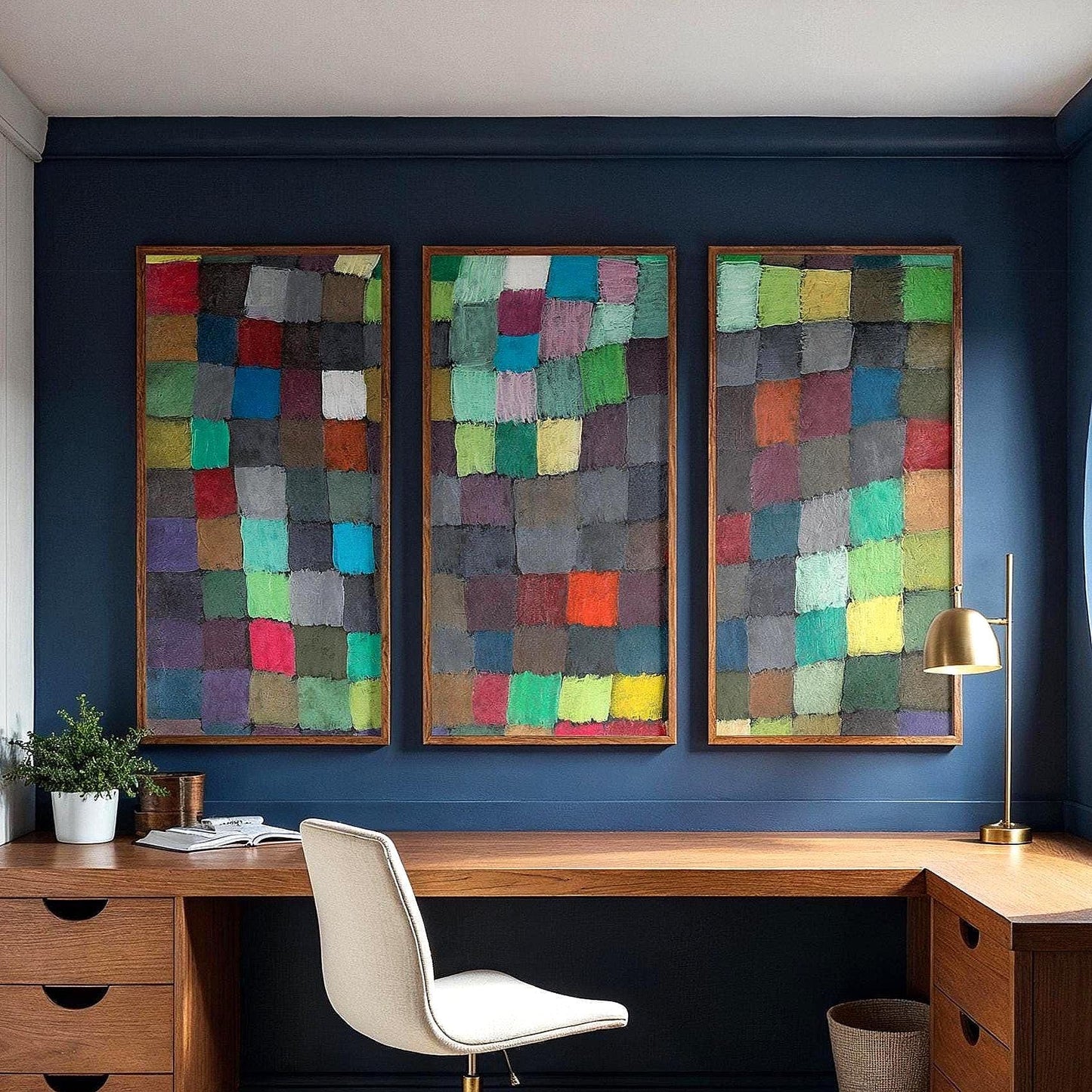 Large 3 Panel Framed Mosaic May Picture Art | Abstract Split Framed Art | Paul Klee Fine Art | Abstract Style Art