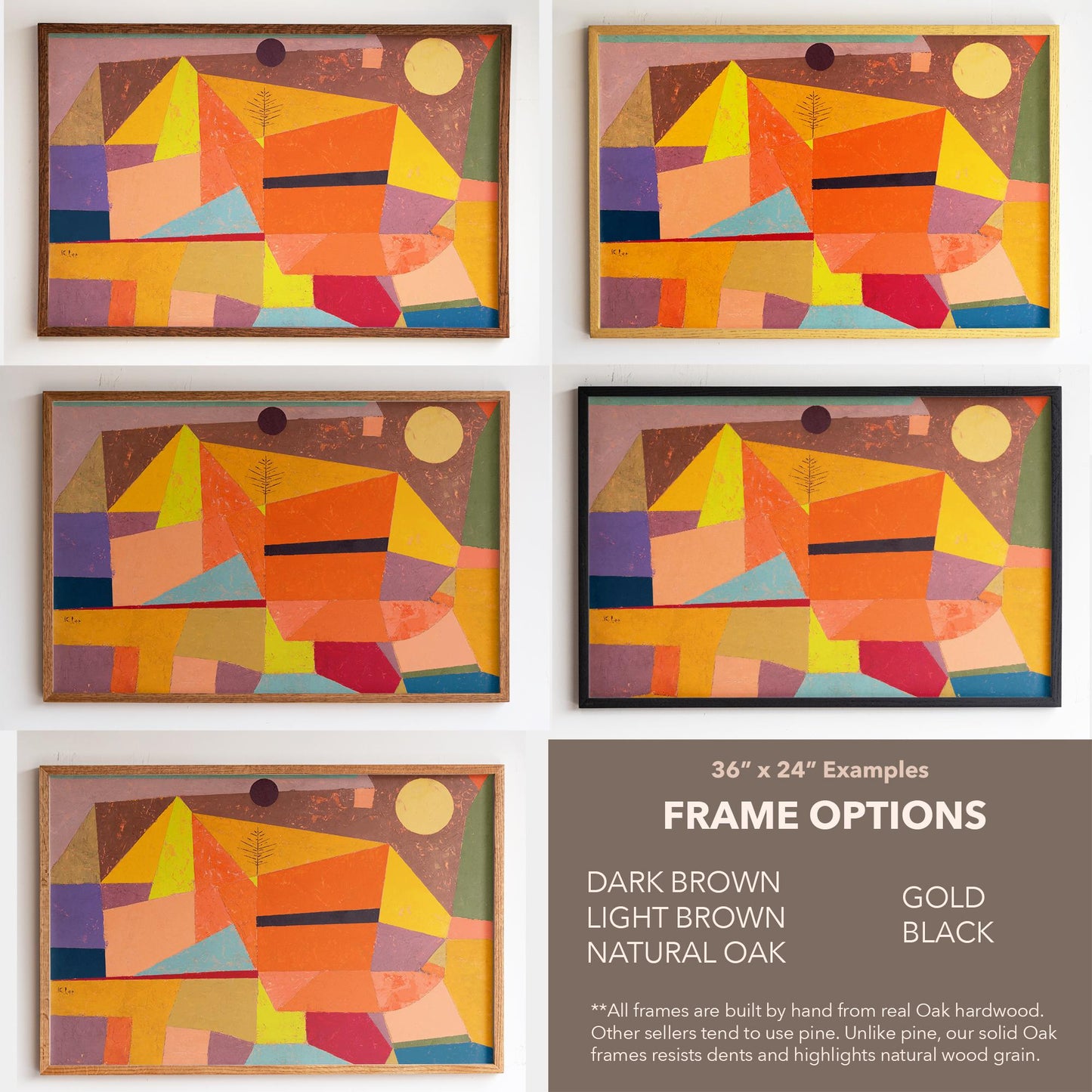 Large 3 Panel Framed Abstract Paul Klee Art | Joyful Mountain Framed Art | Abstract Landscape Fine Art | Abstract Painting Style Art