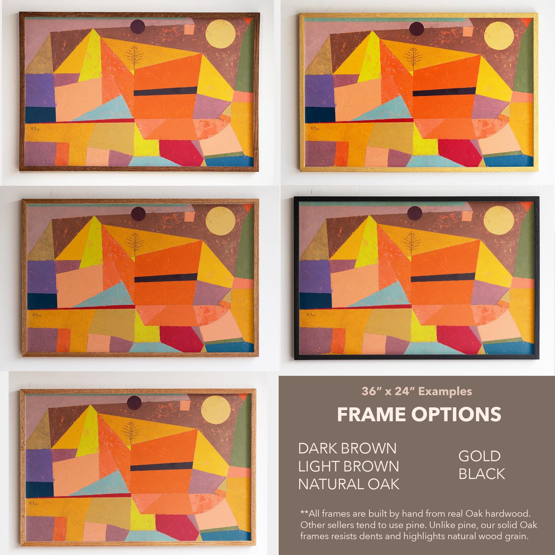 Large 3 Panel Framed Abstract Paul Klee Art | Joyful Mountain Framed Art | Abstract Landscape Fine Art | Abstract Painting Style Art
