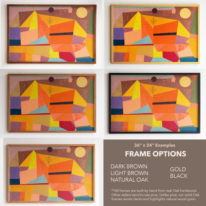 Large 3 Panel Framed Abstract Paul Klee Art | Joyful Mountain Framed Art | Abstract Landscape Fine Art | Abstract Painting Style Art