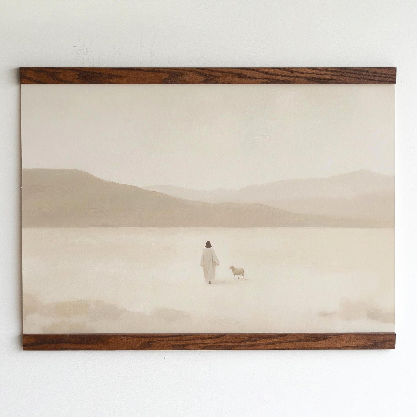 Jesus and the Lost Sheep Tapestry Wall Art | Christian Tapestry Hanging Art | Luke 15:4 Art | Minimalist Christian Scripture Wall Art