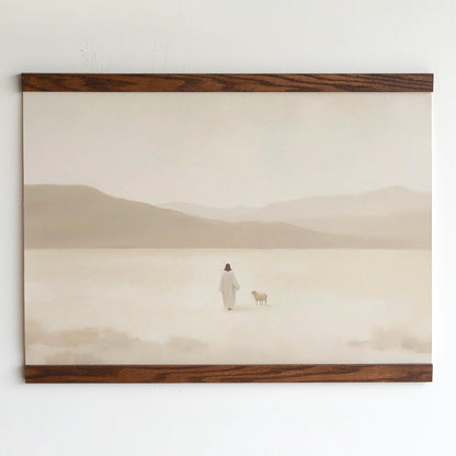 Jesus and the Lost Sheep Tapestry Wall Art | Christian Tapestry Hanging Art | Luke 15:4 Art | Minimalist Christian Scripture Wall Art