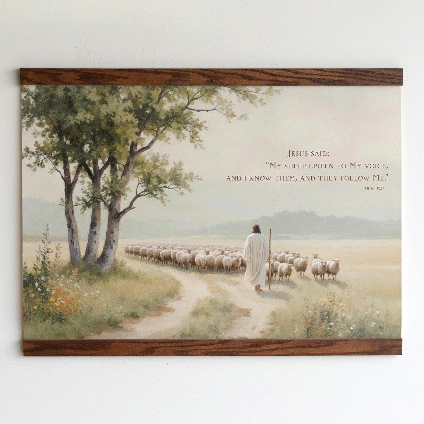 Good Shepherd Tapestry | Scripture Wall Art | John 10:27 Print | Jesus and His Sheep Art | Faith Based Home Decor | Christian Shepherd