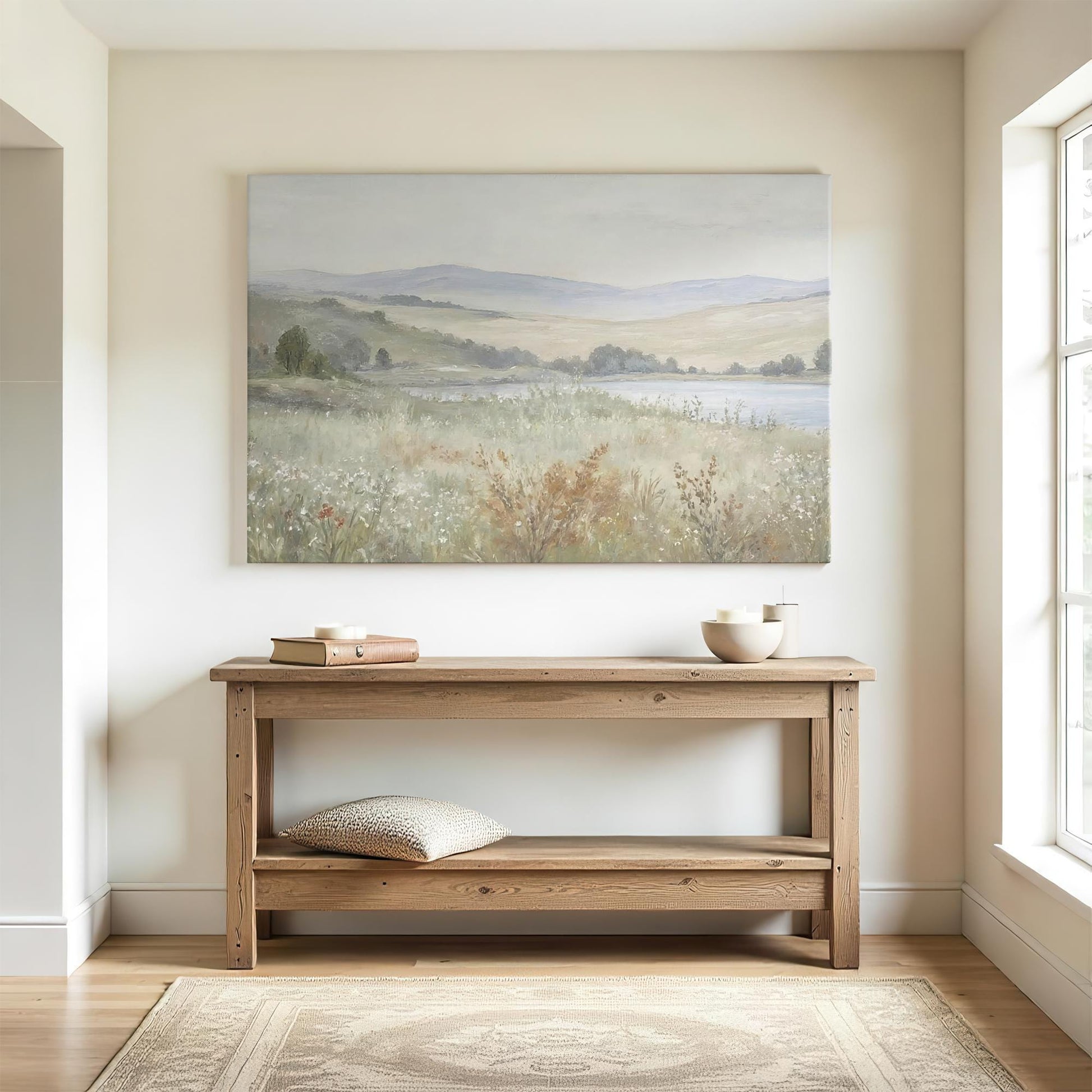 Extra Large Vintage Painting Wall Art | Sage Green and Rust Tone Art | Vintage Oil Painting Style Art | Farmhouse Canvas Art | L7