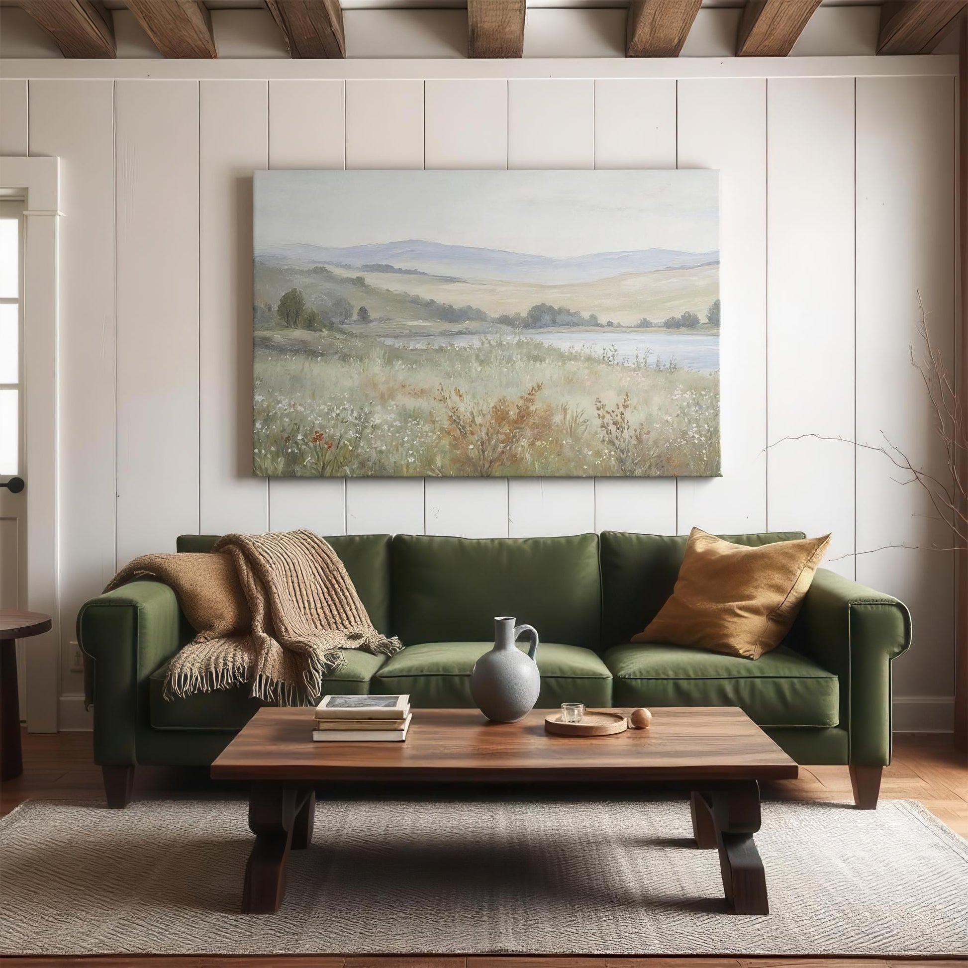 Extra Large Vintage Painting Wall Art | Sage Green and Rust Tone Art | Vintage Oil Painting Style Art | Farmhouse Canvas Art | L7