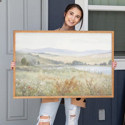 Large Framed Wall Art | Vintage Painting Framed Art | Sage Green and Rust Tone Art | Peaceful Nature Art